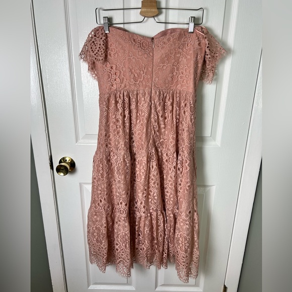 Dress The Population River Lace Off The Shoulder Blush Midi Dress L - Picture 6 of 8